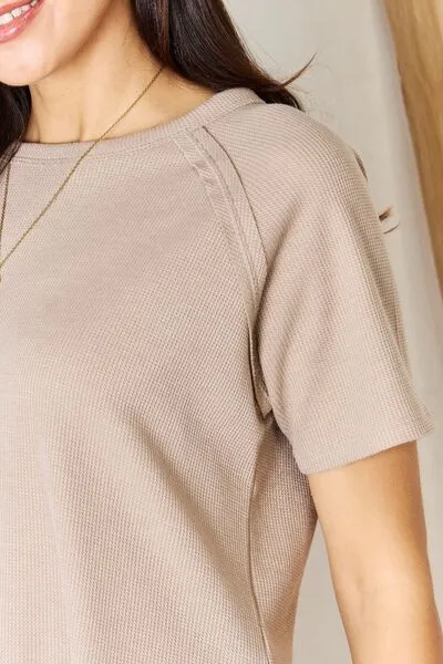 Brittany Waffle Short Sleeve Slit High-Low T-Shirt - Online Exclusive