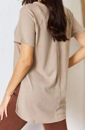 Brittany Waffle Short Sleeve Slit High-Low T-Shirt - Online Exclusive