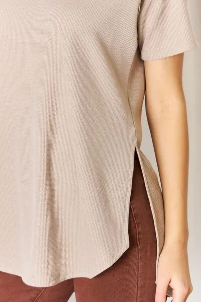 Brittany Waffle Short Sleeve Slit High-Low T-Shirt - Online Exclusive