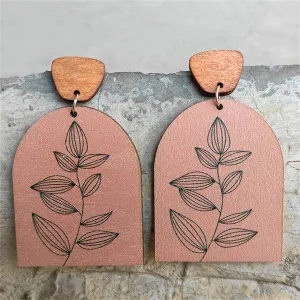 Brown & Black Delicate Plant Wood Drop Earrings