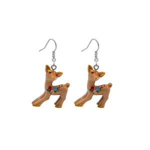 Brown & Silver-Plated Flower Deer Drop Earrings