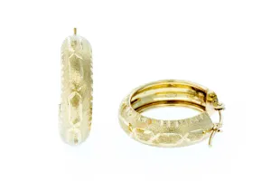 Brushed Finish 14K Etched Gold Round Hoop Earrings