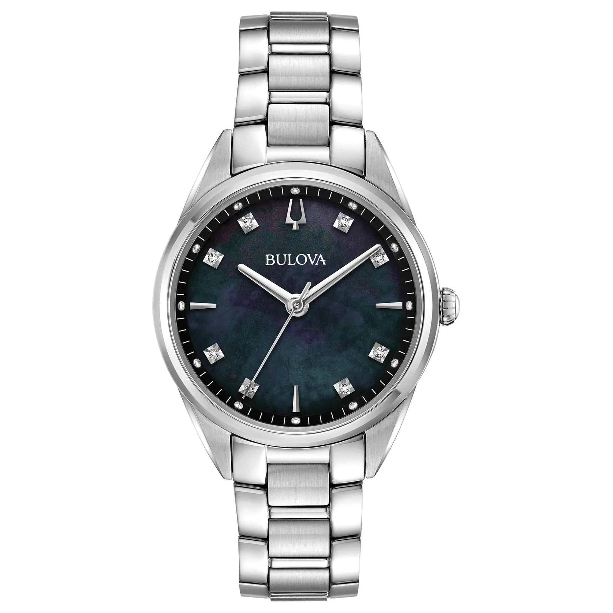 Bulova Ladies' Classic Sutton Black Mother of Pearl Dial Diamond Bracelet Watch 96P198