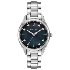 Bulova Ladies' Classic Sutton Black Mother of Pearl Dial Diamond Bracelet Watch 96P198