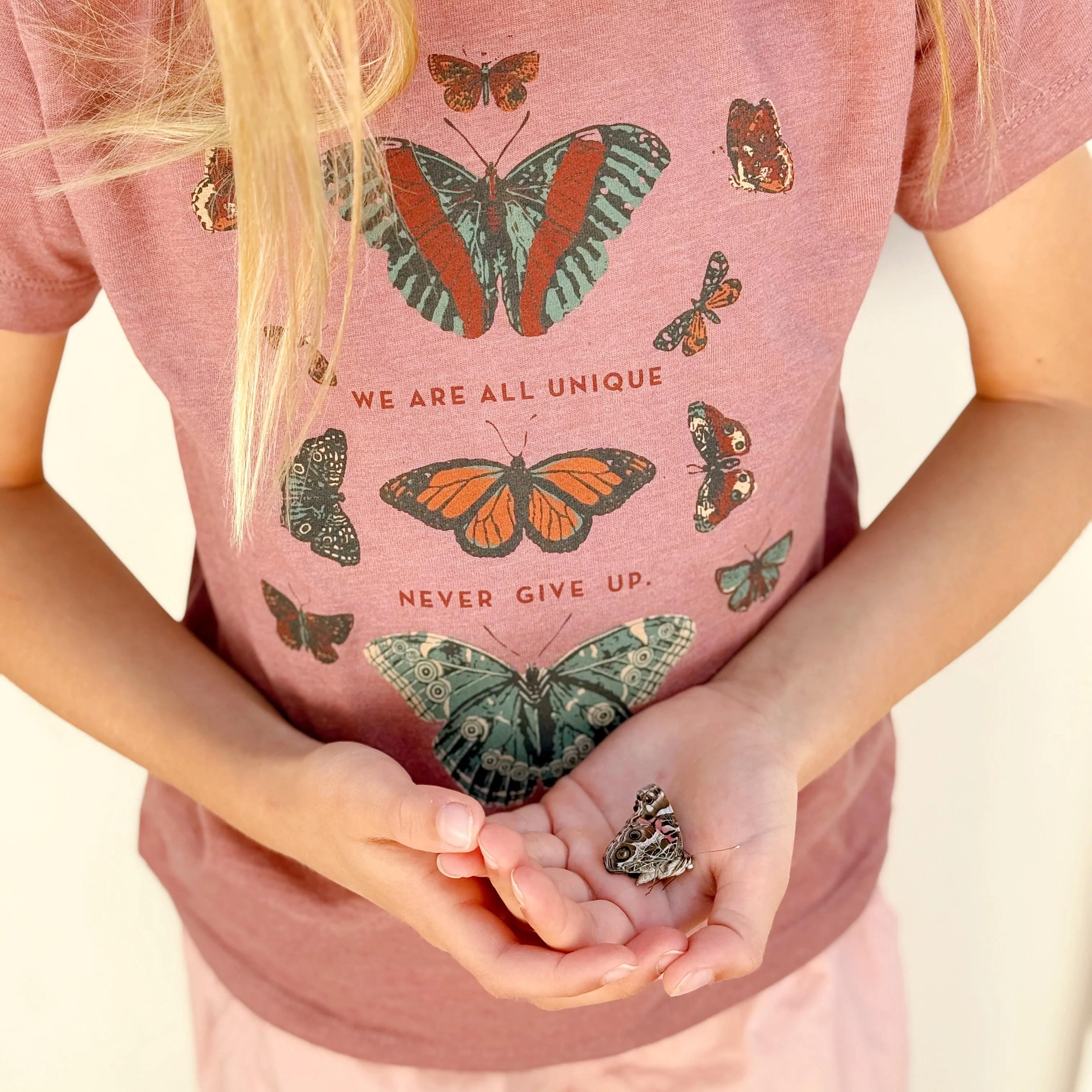 BUTTERFLY WE ARE ALL UNIQUE ROSE TEE