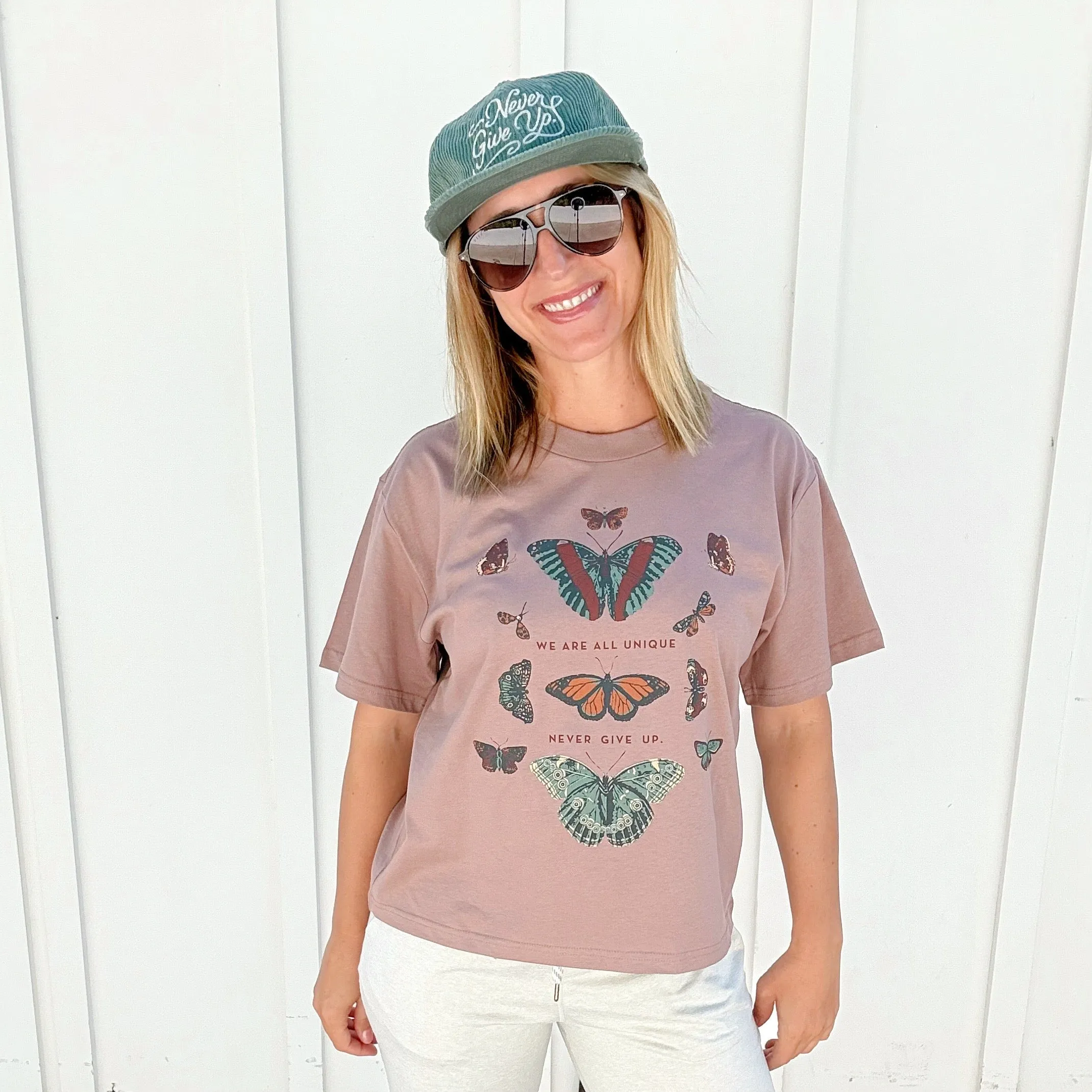 BUTTERFLY WE ARE ALL UNIQUE ROSE TEE
