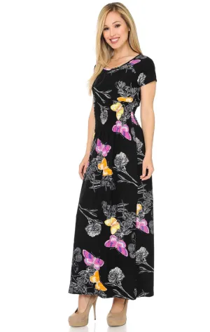 Buttery Soft Short Sleeve Beautiful Butterfly Maxi Dress
