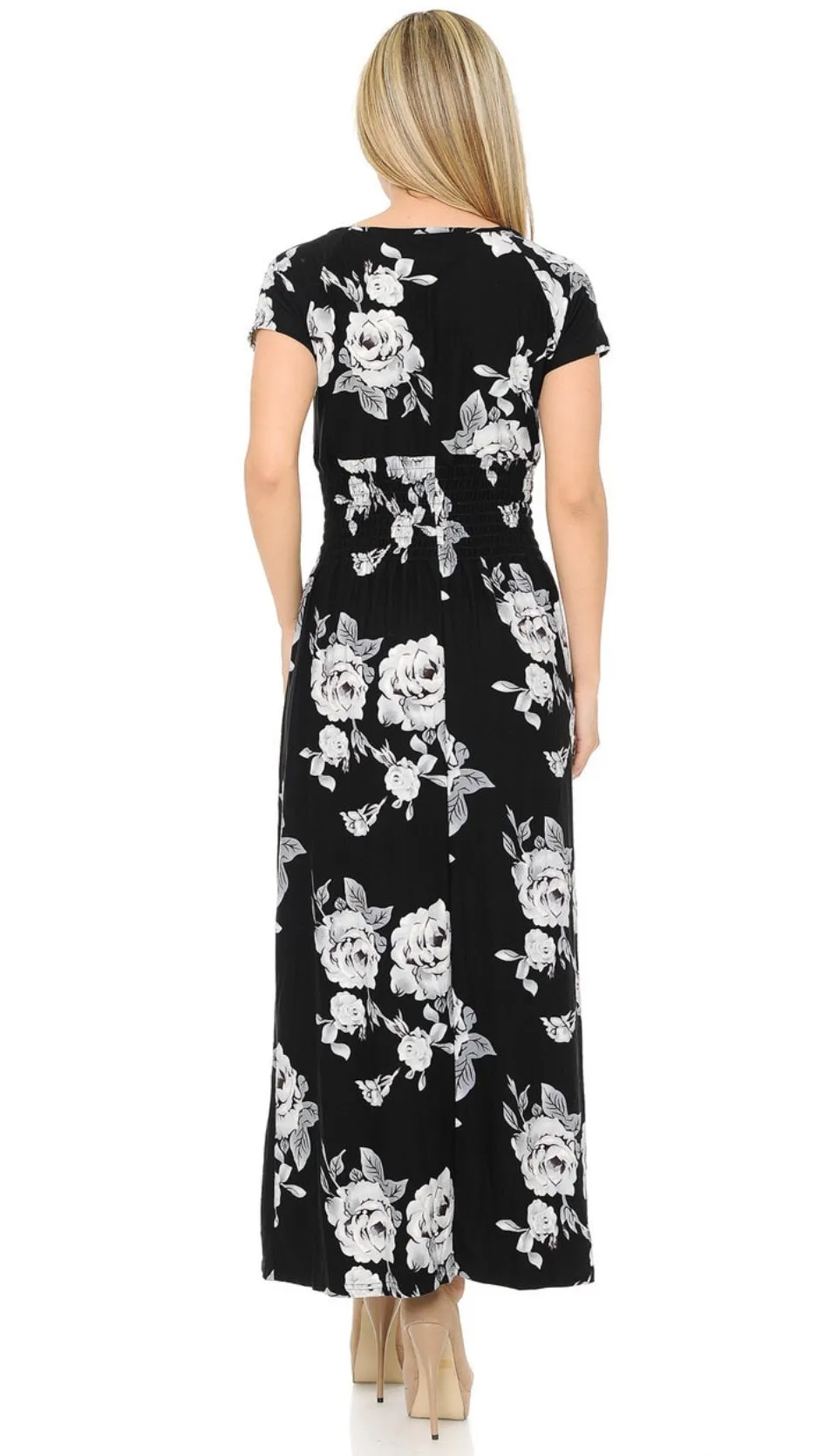 Buttery Soft Short Sleeve White Rose Maxi Dress