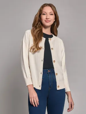 Button-Front Saddle Shoulder Cardigan