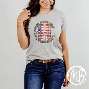 Camo American Flag Monogram Tee | Monogram | Women's Tee | Youth Tee |