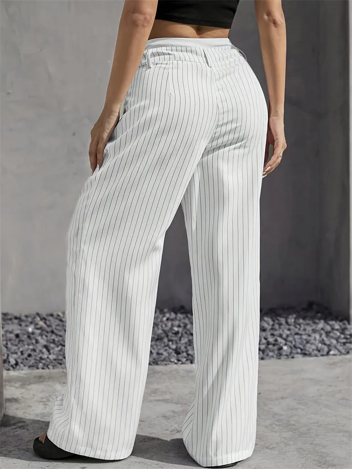 Casual High-Rise Spliced Striped Pants for Women