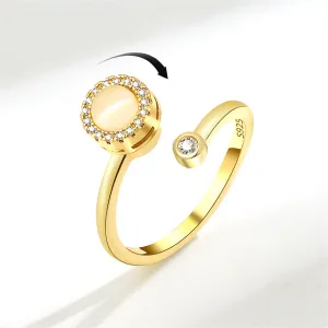 Cats Eye & Cubic Zirconia 18K Gold-Plated Rotating Round Bypass Ring