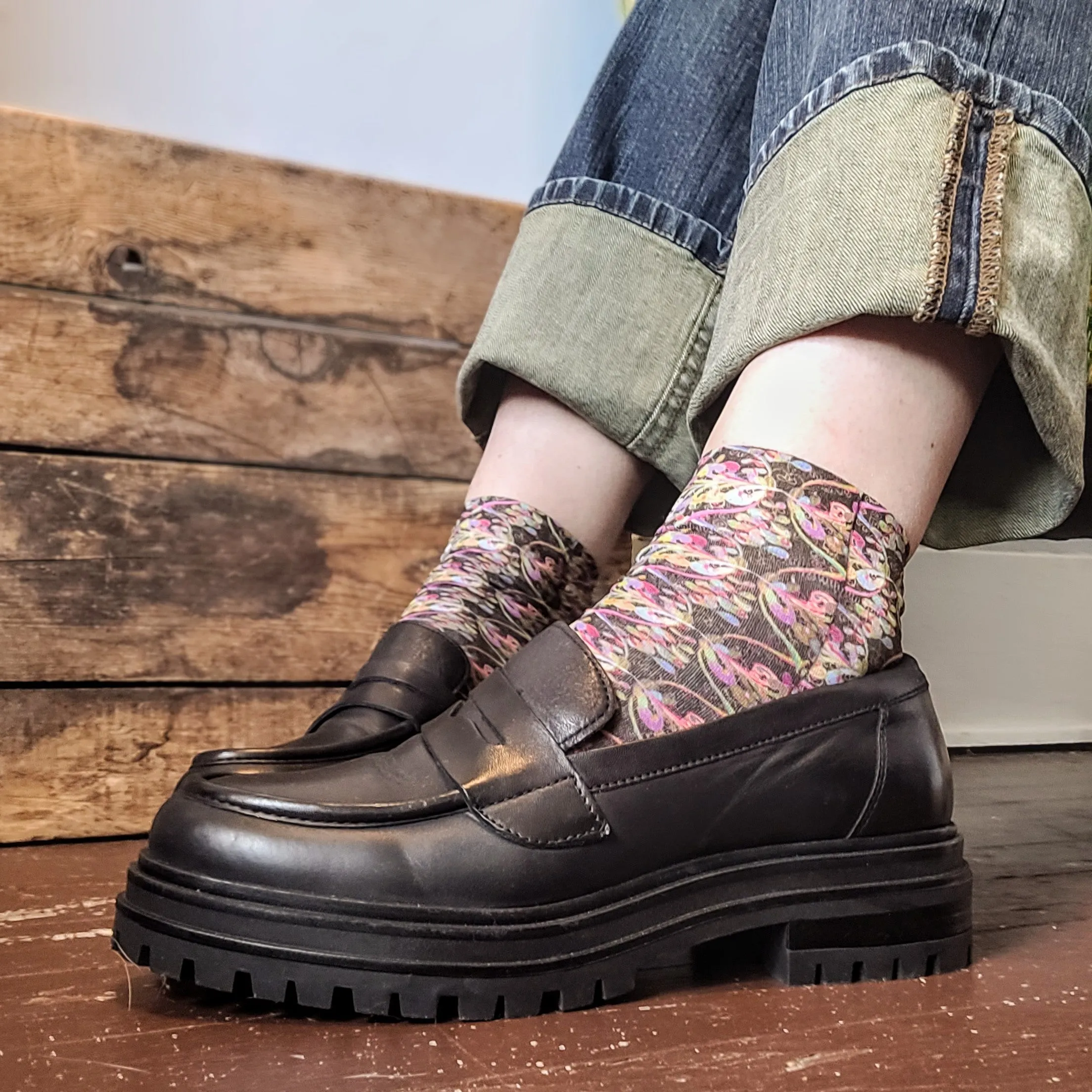 Celeste Stein Socks - Black Abstract Lace