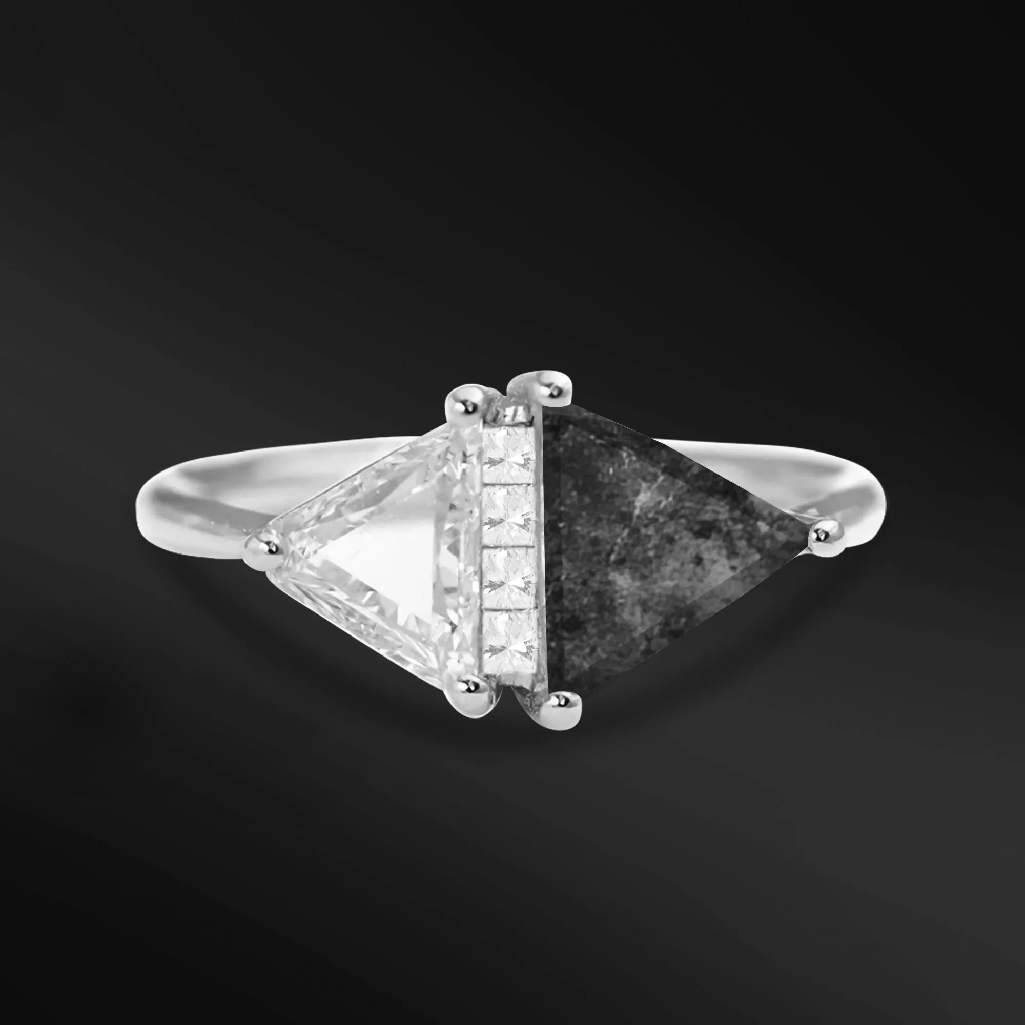 Celestial Duality – 10K Gold or Sterling Silver Engagement Ring for Her | Triangle Moissanite & Lunar Meteorite | D-Color VVS1 Engagement Ring
