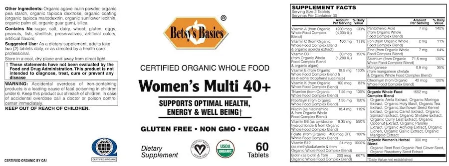 Certified Organic Whole Food Women's Multi 40 , 60 tabs