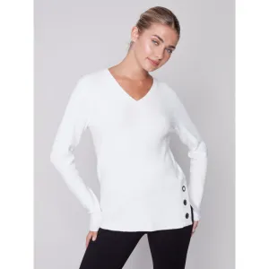 Charlie B Plushy Knit V-Neck with Grommets