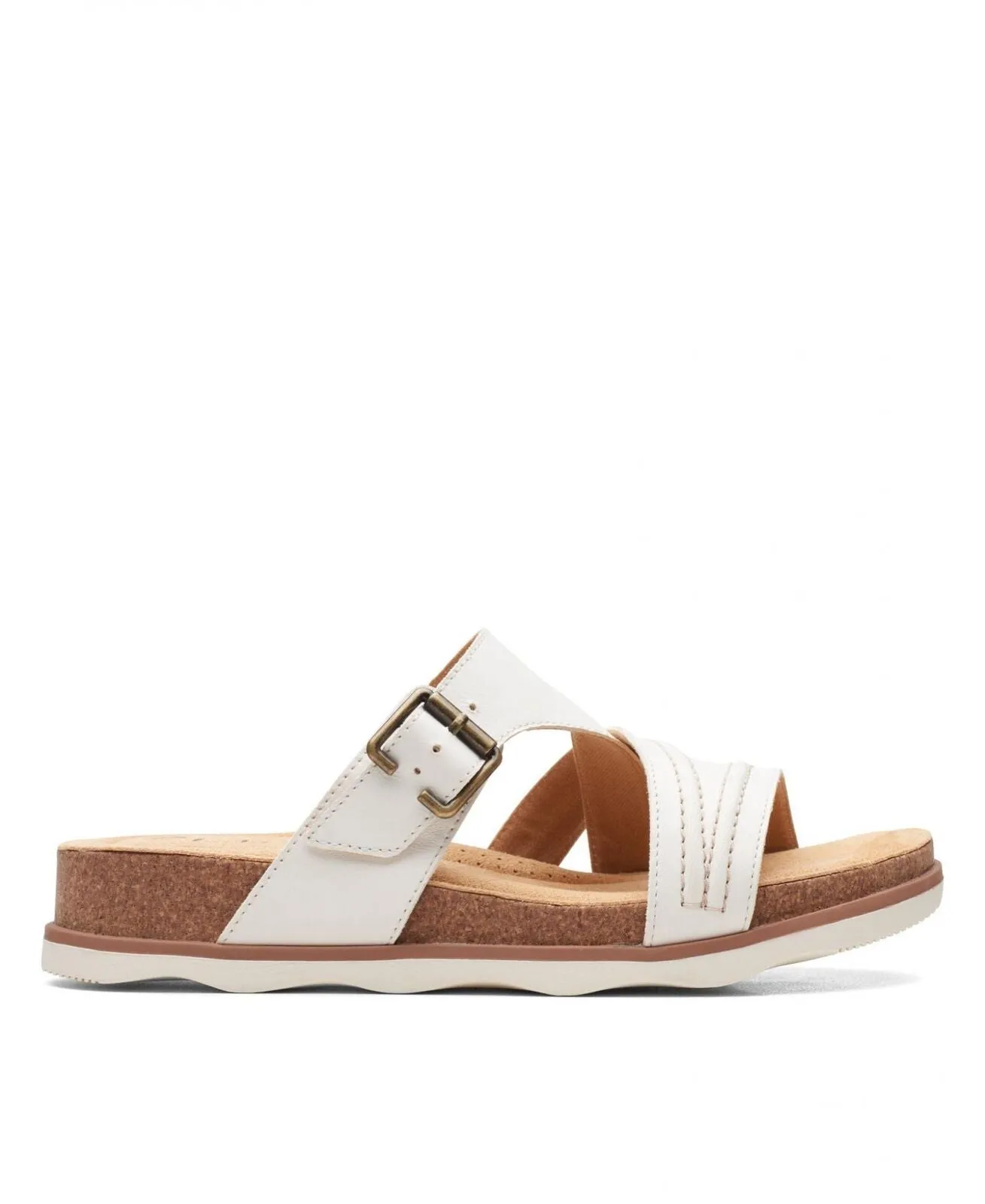 Clarks Women's Collection Brynn Hope Flat Sandals 26165168 White Leather 8.5M