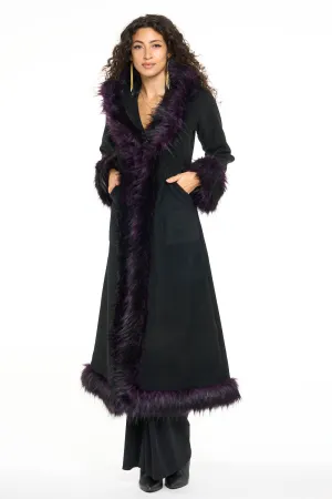 Classic Tamo Coat: Black Coat   Purple Trim
