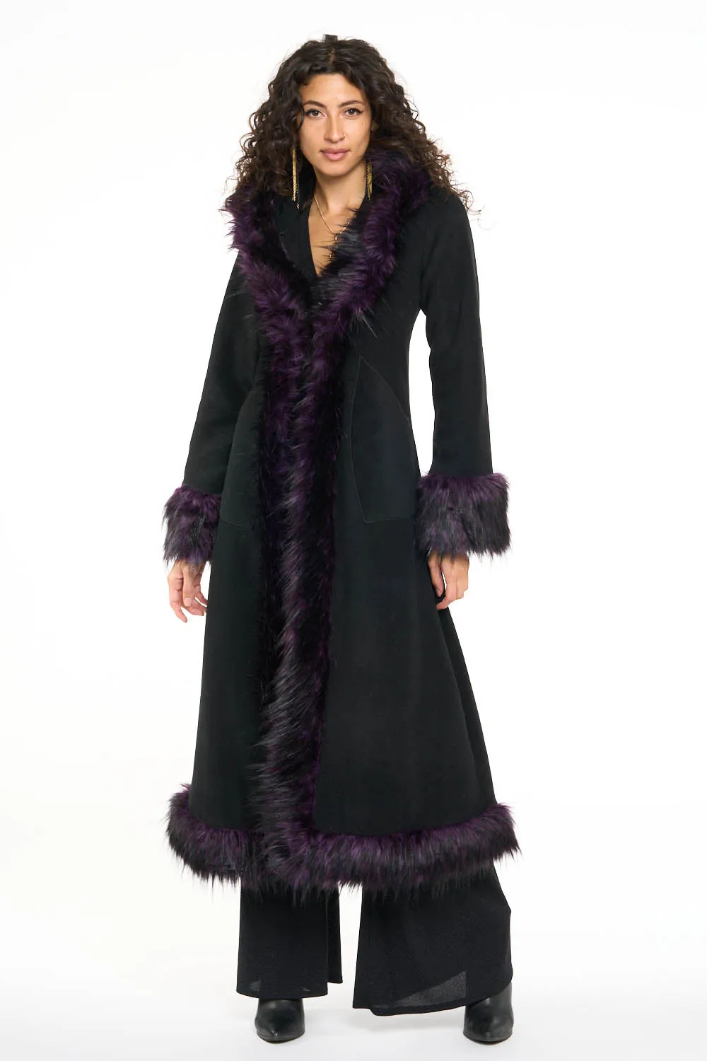 Classic Tamo Coat: Black Coat   Purple Trim