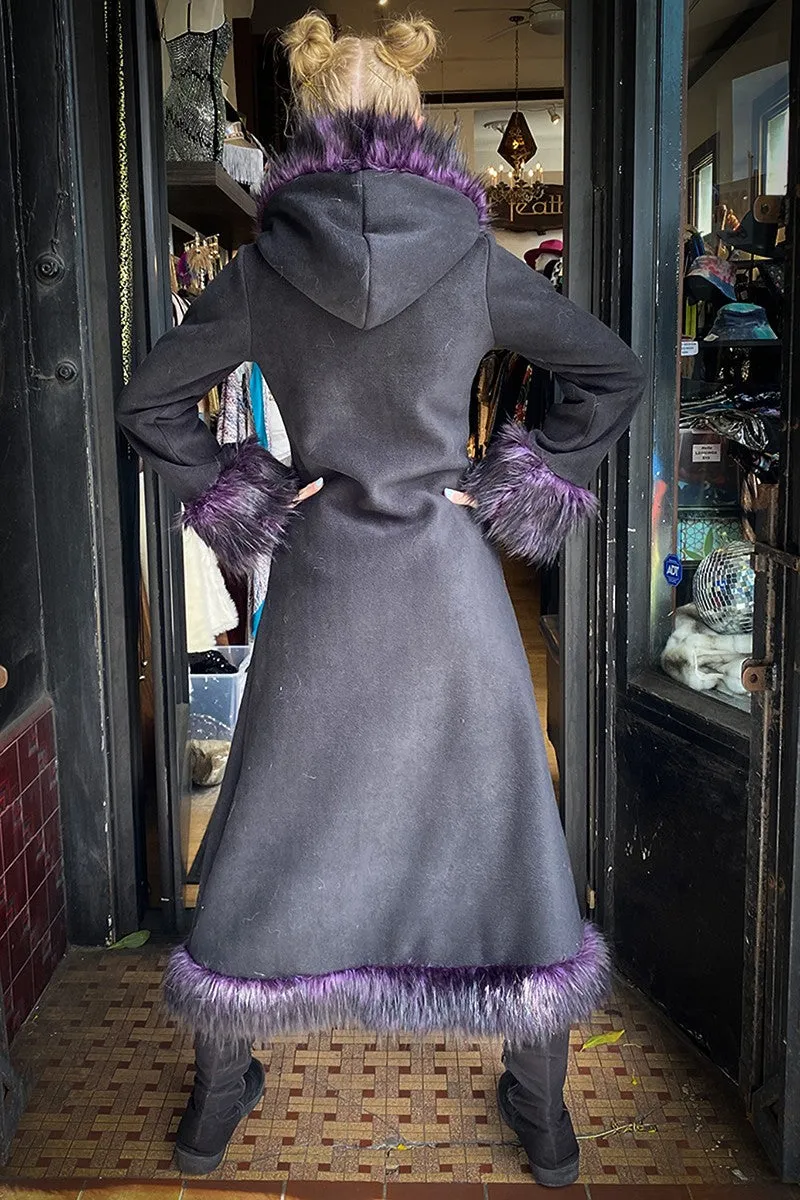 Classic Tamo Coat: Black Coat   Purple Trim