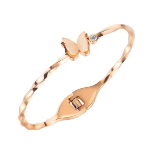 Clear Cubic Zirconia & 18K Rose Gold-Plated Frosted Butterfly Twisted Bangle