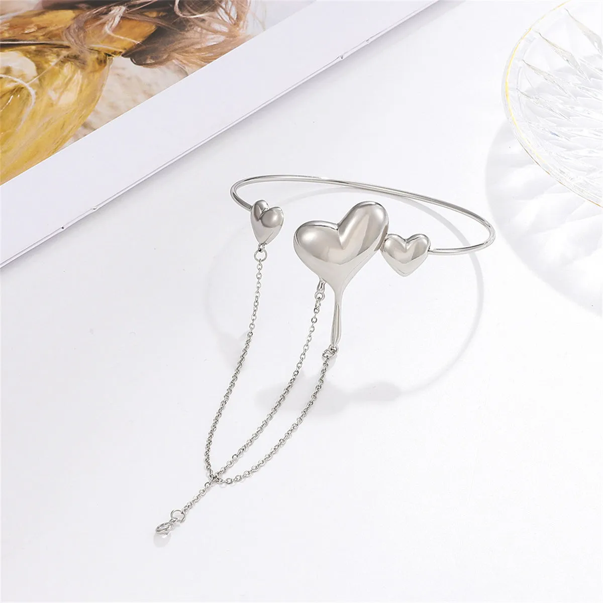 Clear Cubic Zirconia & Silver-Plated Hearts Arm Cuff