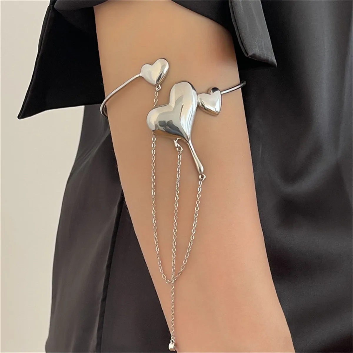 Clear Cubic Zirconia & Silver-Plated Hearts Arm Cuff