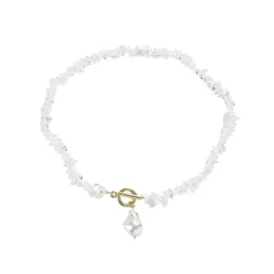Clear Resin & Pearl Irregular Stone Toggle Pendant Necklace