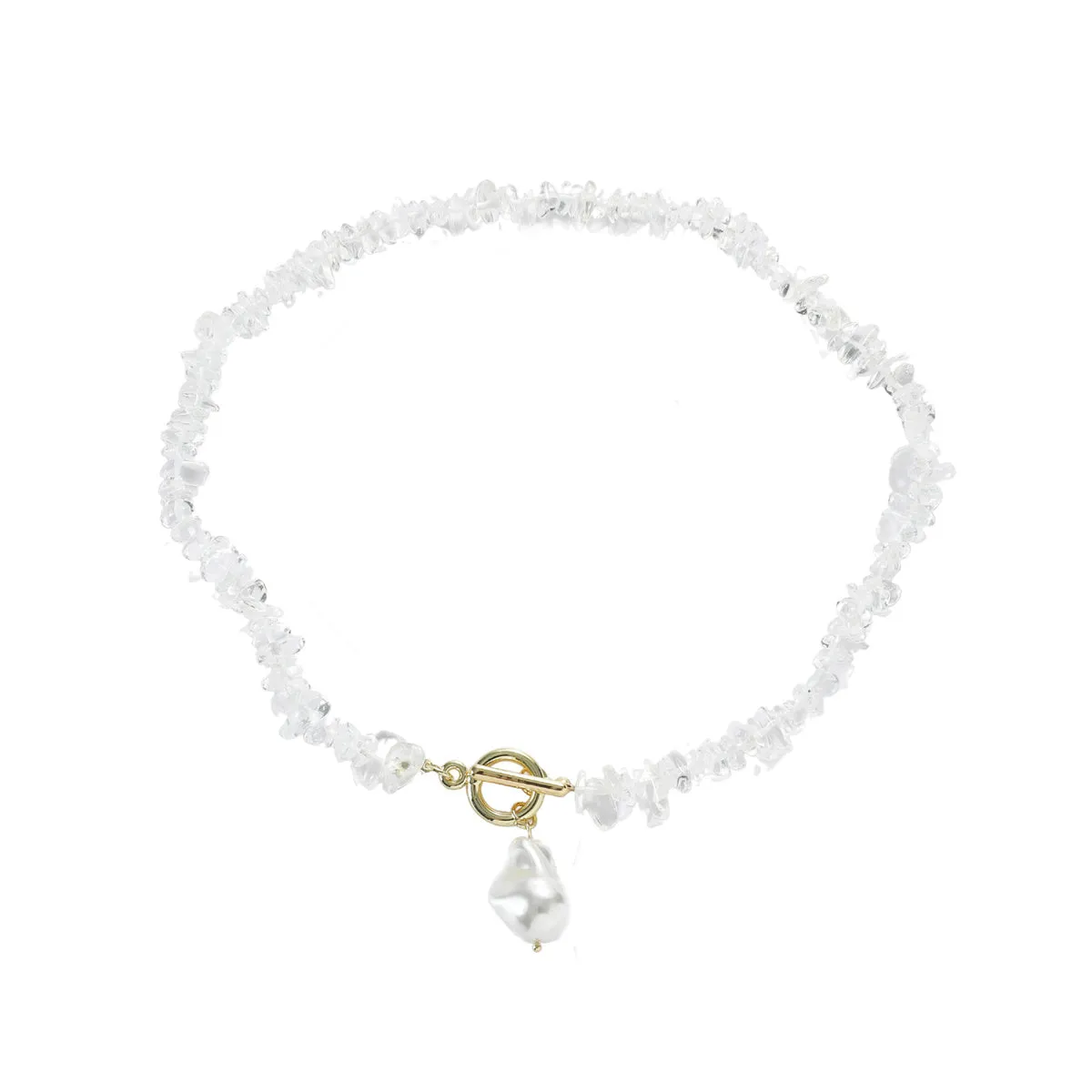Clear Resin & Pearl Irregular Stone Toggle Pendant Necklace