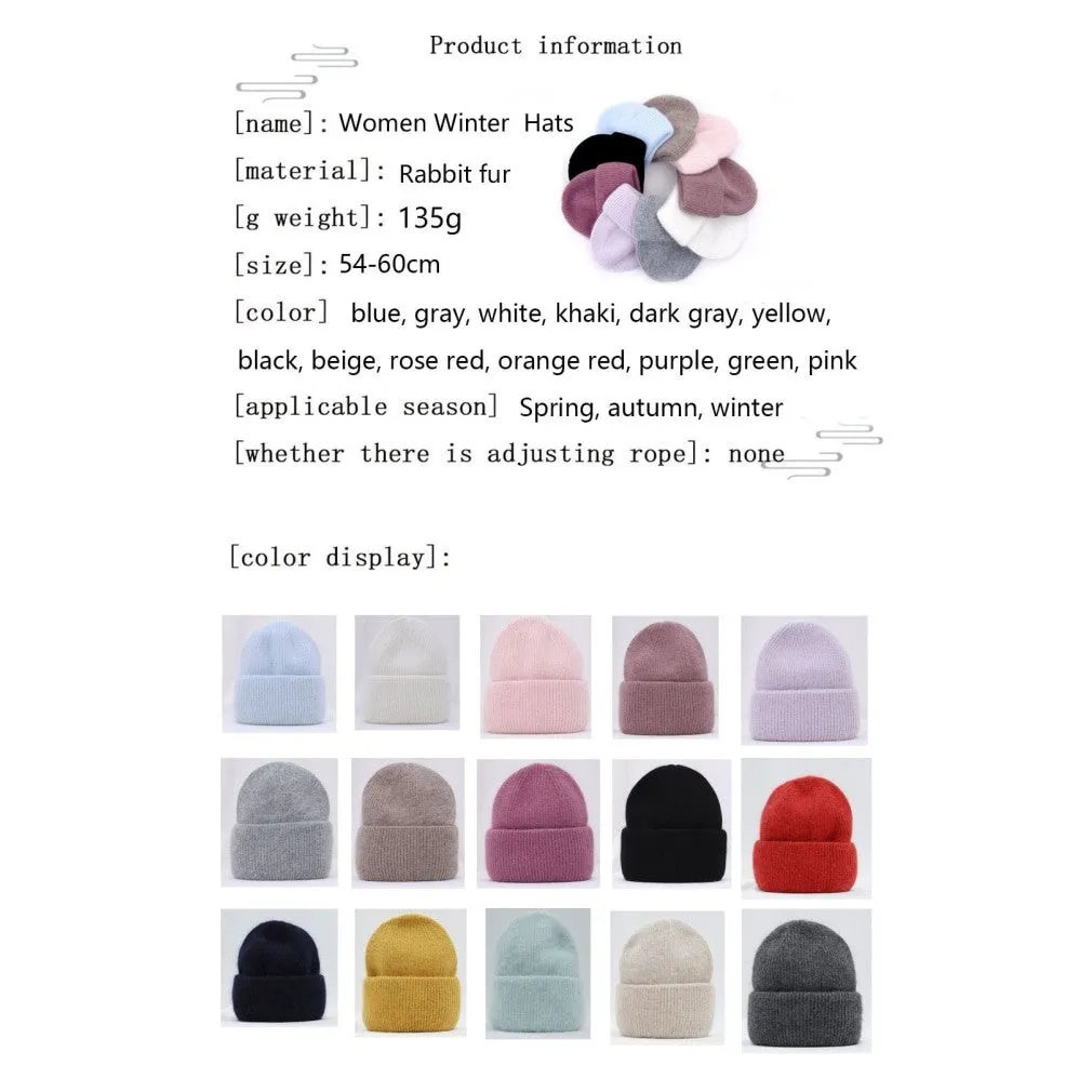 ContiNent 33 Winter Hat Real Rabbit Fur Winter Hats For Women Fashion Warm Beanie Hats Women Solid Adult Cover Head Cap