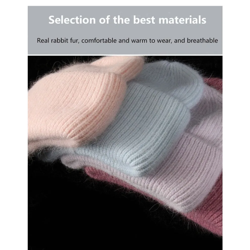 ContiNent 33 Winter Hat Real Rabbit Fur Winter Hats For Women Fashion Warm Beanie Hats Women Solid Adult Cover Head Cap