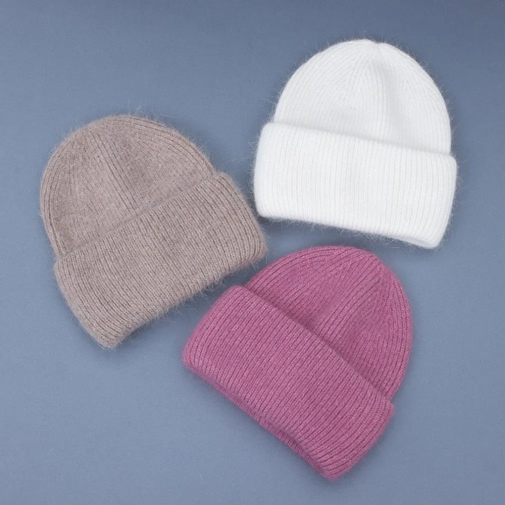 ContiNent 33 Winter Hat Real Rabbit Fur Winter Hats For Women Fashion Warm Beanie Hats Women Solid Adult Cover Head Cap