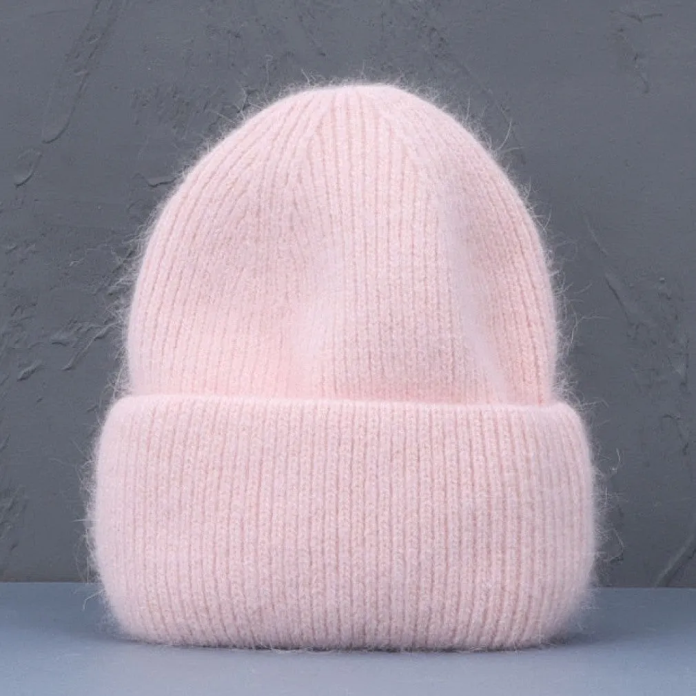 ContiNent 33 Winter Hat Real Rabbit Fur Winter Hats For Women Fashion Warm Beanie Hats Women Solid Adult Cover Head Cap
