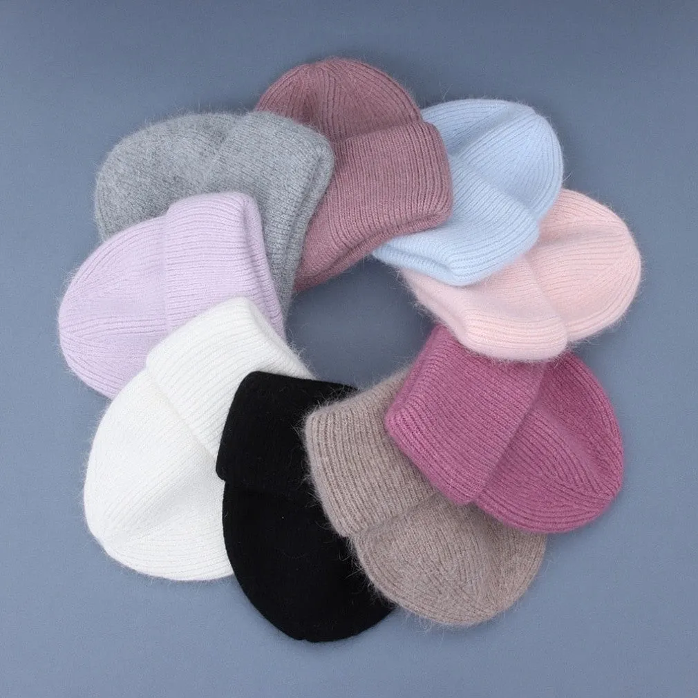 ContiNent 33 Winter Hat Real Rabbit Fur Winter Hats For Women Fashion Warm Beanie Hats Women Solid Adult Cover Head Cap