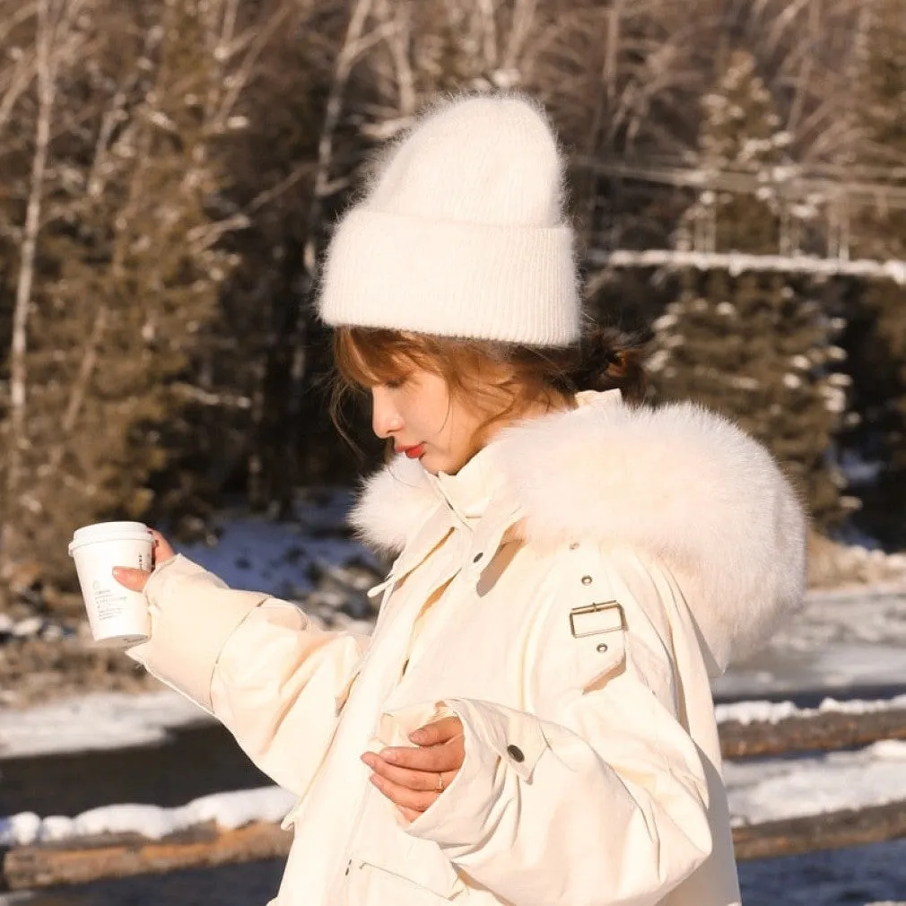 ContiNent 33 Winter Hat Real Rabbit Fur Winter Hats For Women Fashion Warm Beanie Hats Women Solid Adult Cover Head Cap