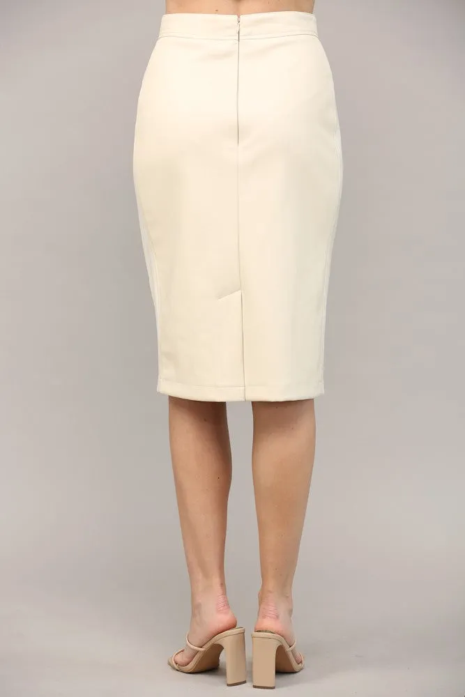 CONTRAST FAUX LEATHER PENCIL SKIRT