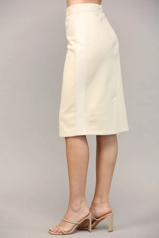 CONTRAST FAUX LEATHER PENCIL SKIRT