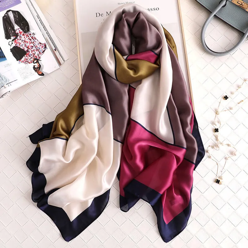 Contrast Stitch Silkly Scarf for Women Casual Scarves Women