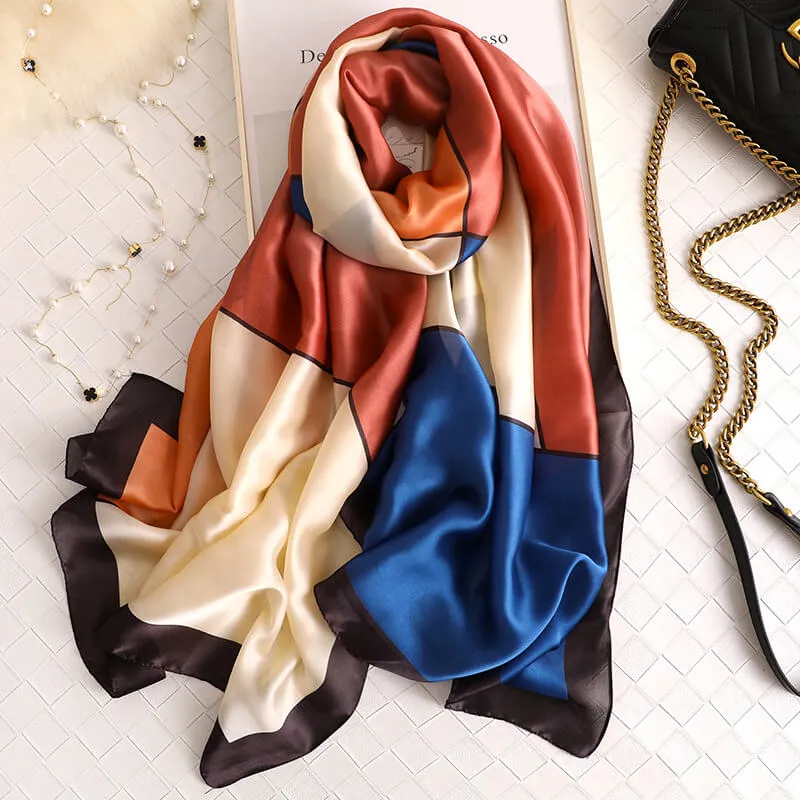 Contrast Stitch Silkly Scarf for Women Casual Scarves Women