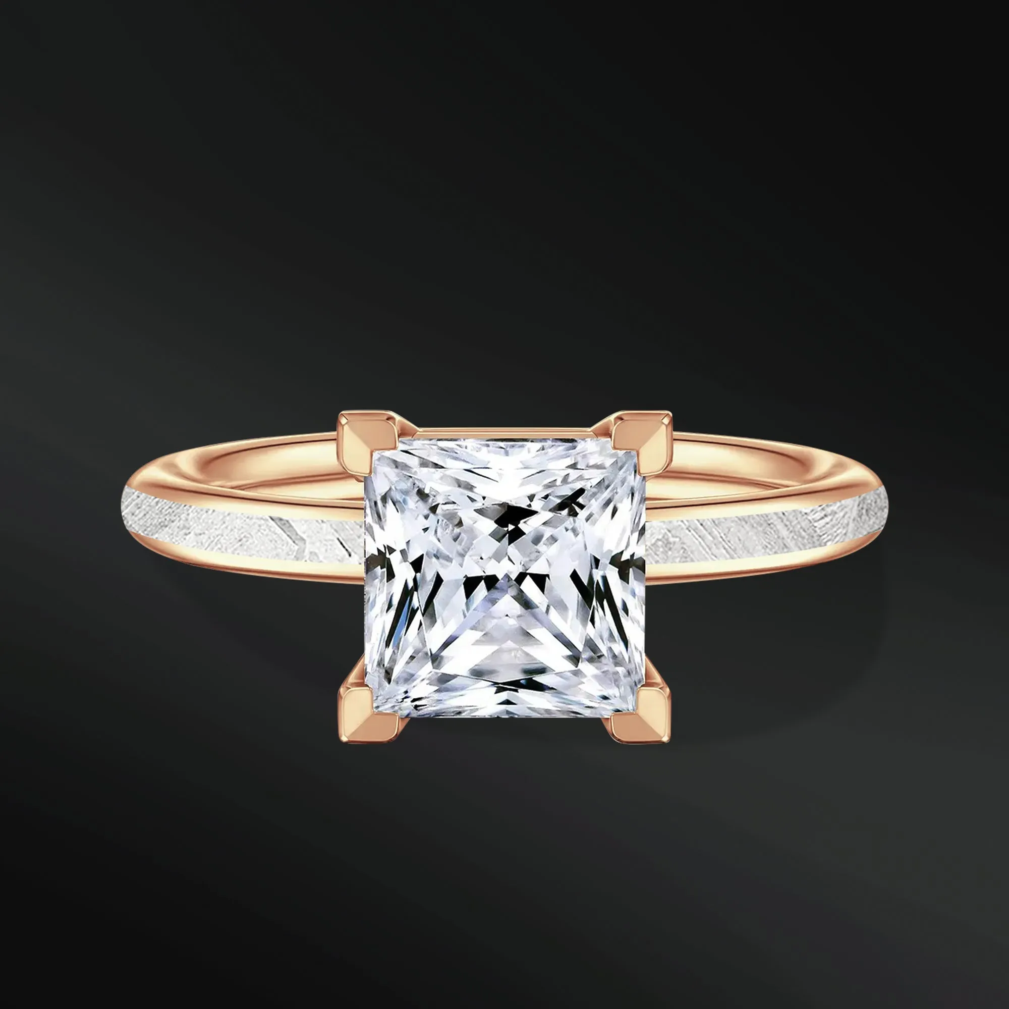 Cosmic Princess - 14K Gold Engagement Ring for Women | 2ct Princess Moissanite with Natural Meteorite Inlay