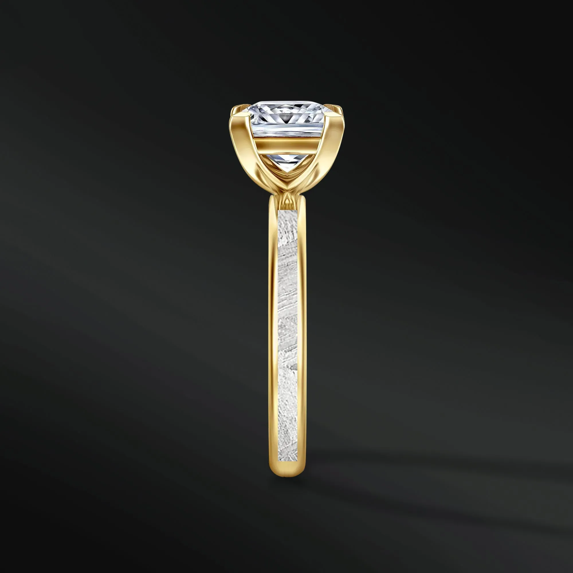 Cosmic Princess - 14K Gold Engagement Ring for Women | 2ct Princess Moissanite with Natural Meteorite Inlay