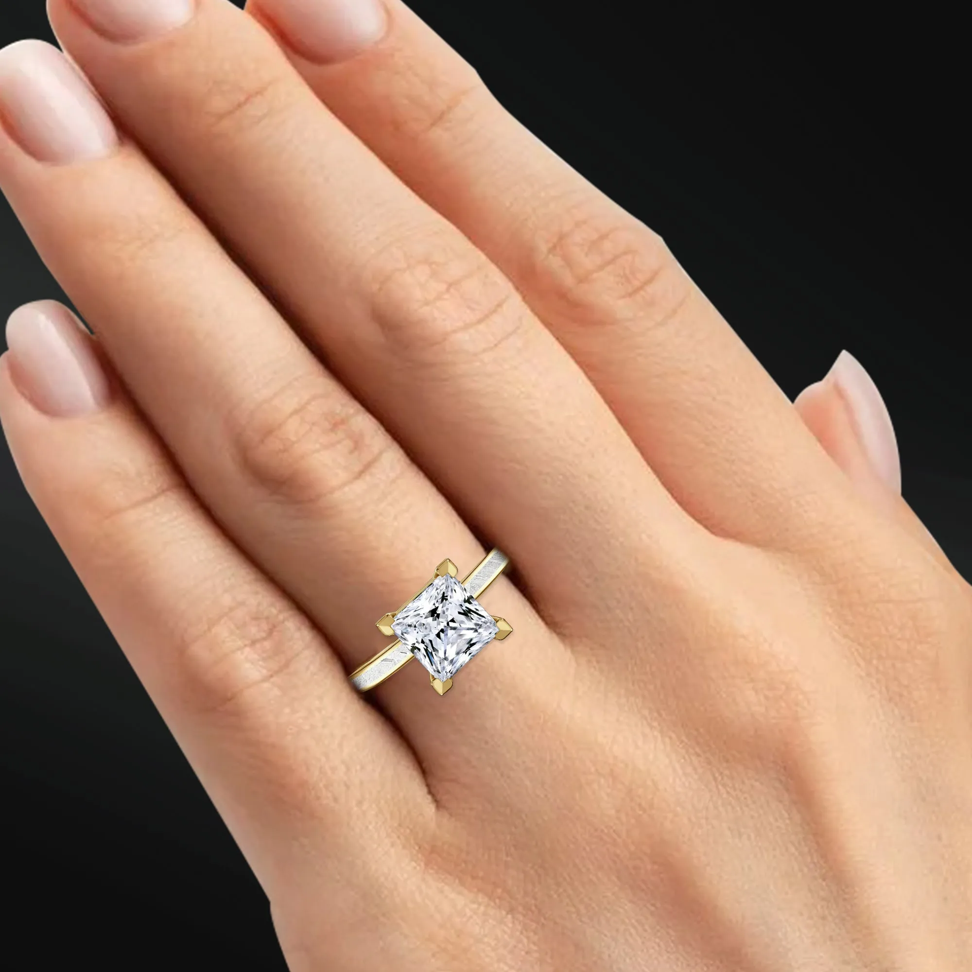 Cosmic Princess - 14K Gold Engagement Ring for Women | 2ct Princess Moissanite with Natural Meteorite Inlay