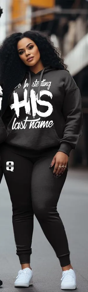 Couple Large Size Color Block Casual Couple Outfit His Her King Queen Graffiti Hoodie Set