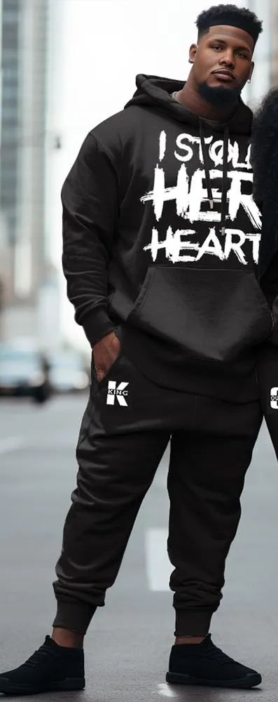Couple Large Size Color Block Casual Couple Outfit His Her King Queen Graffiti Hoodie Set