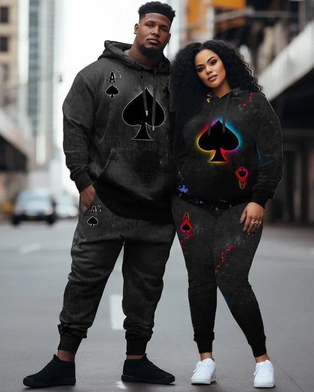Couple Plus Size Casual Couple Wear Locked Heart Key Graffiti Hoodie Set