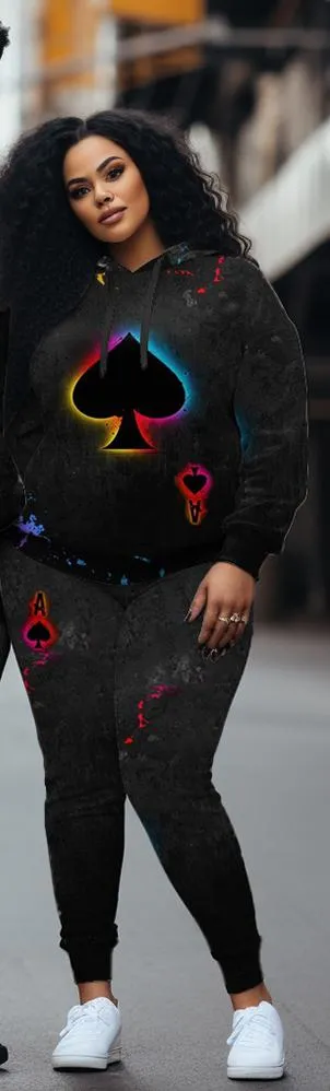 Couple Plus Size Casual Couple Wear Locked Heart Key Graffiti Hoodie Set