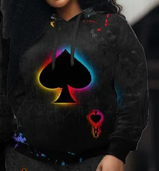 Couple Plus Size Casual Couple Wear Locked Heart Key Graffiti Hoodie Set