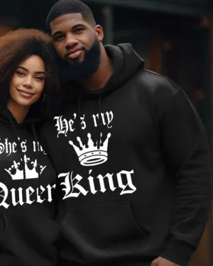 Couple's Plus Size Simple Casual Retro He Is My King Queen Long-Sleeved Hoodie