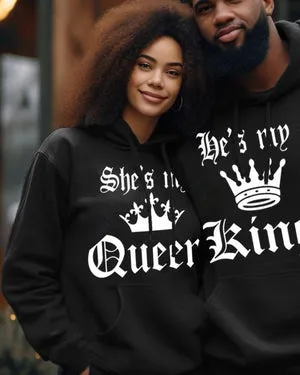 Couple's Plus Size Simple Casual Retro He Is My King Queen Long-Sleeved Hoodie