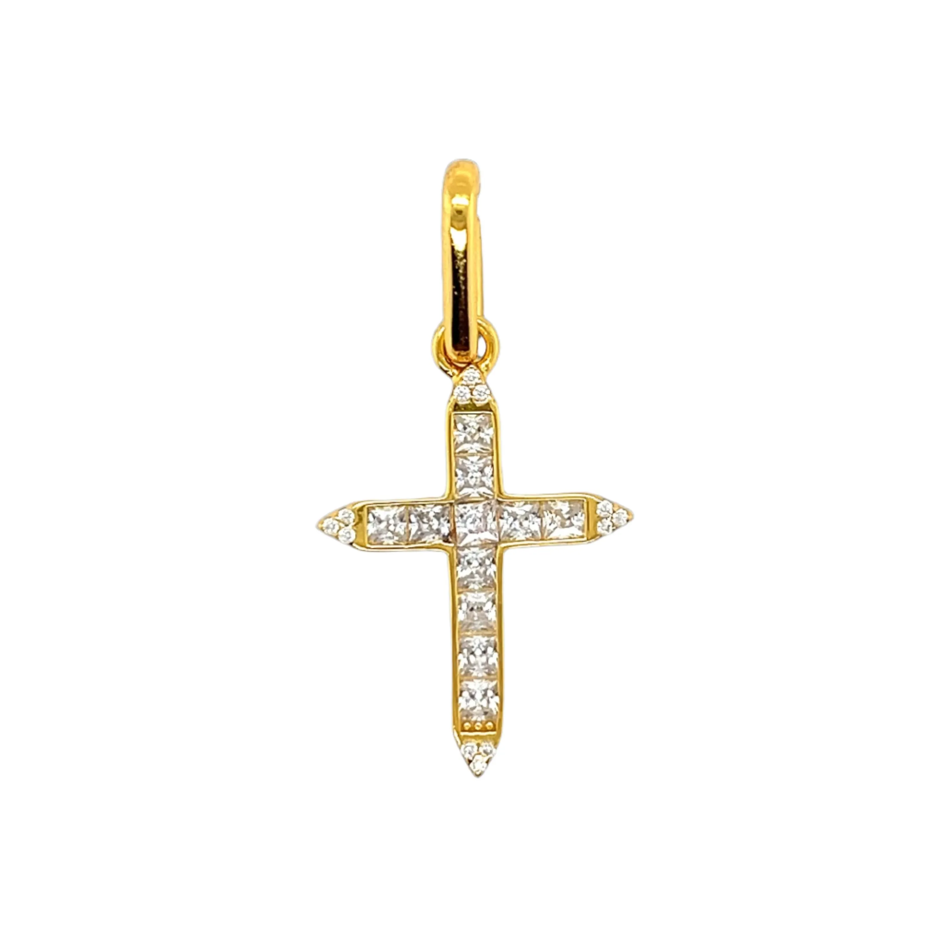 Cross Open Bail Lab-Created Moissanite Sterling Silver Charm Pendant - M415889